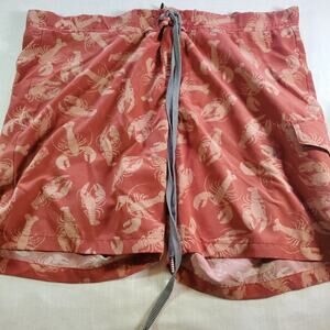 No Retreat Men's Swim Trunks Size 36 Orange Crawfish Print Swim Shorts